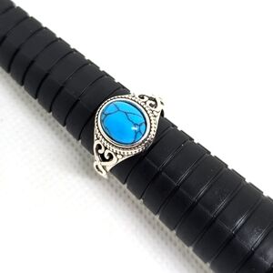 NEW Boho Faux Turquoise Ring Adjustable Silver Alloy Fancy Filigree Heart